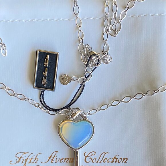 FAC Genuine Moonstone Rhodium Plated Key Necklace - Picture 2 of 6